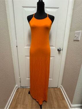Fabletics Vibrant Orange Halter Maxi Dress 0156